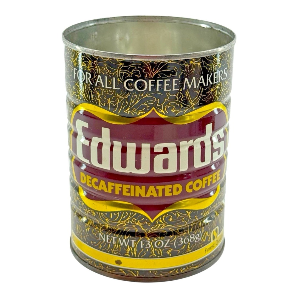 Vintage 1980s Edwards Decaf Coffee Tin 13oz No Lid Safeway Store Brand Prop